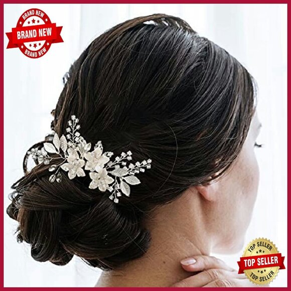 Handmade Wedding Hair Comb & Pins Set with Crystals & Ceramic Flowers main image 7